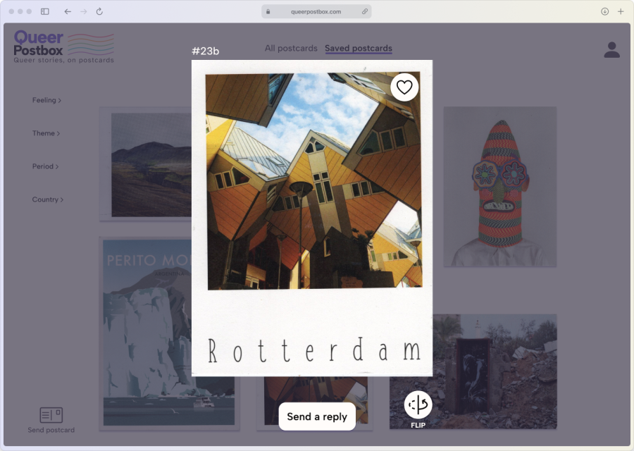 Final view showing the user's own postcard in the thread