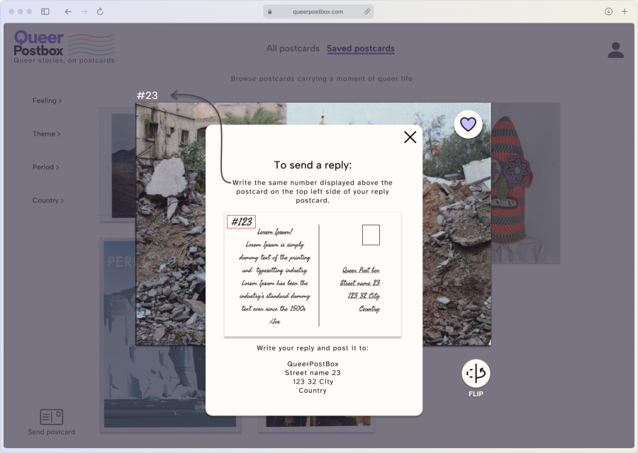 Reply information screen showing how to send a postcard reply