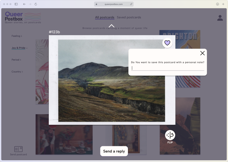 Save postcard with a personal note dialog